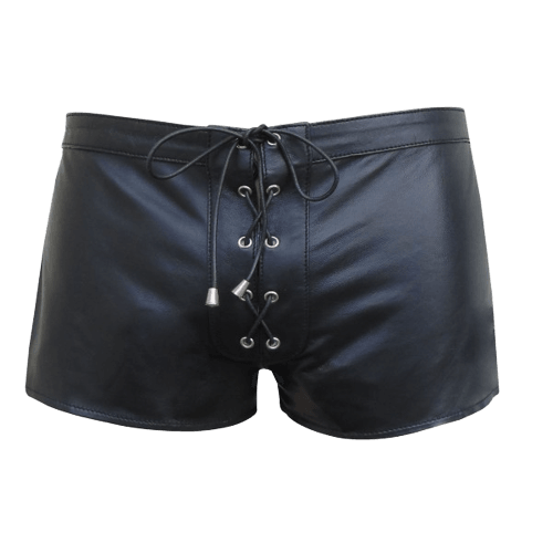 Mens Real Lambskin Leather Handmade Black Lace Up Style Boxer Beach Swimmer Shorts - Attileo Handmade Adult Leather Products