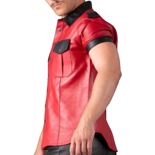 red leather shirt for men