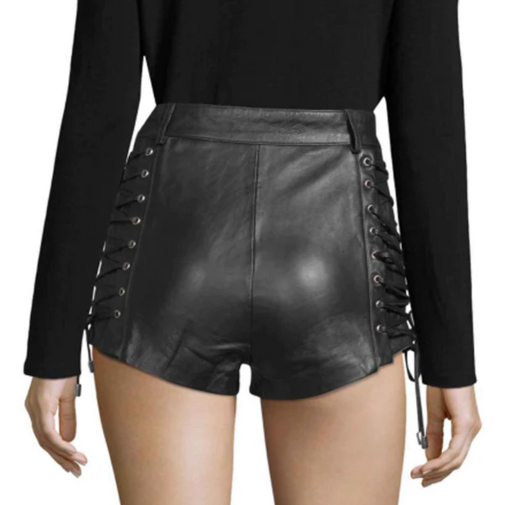 women black leather shorts