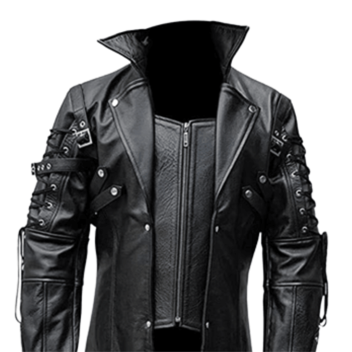 Mens Black Genuine Leather Trench Coat - Steampunk Real Leather Coats for Men