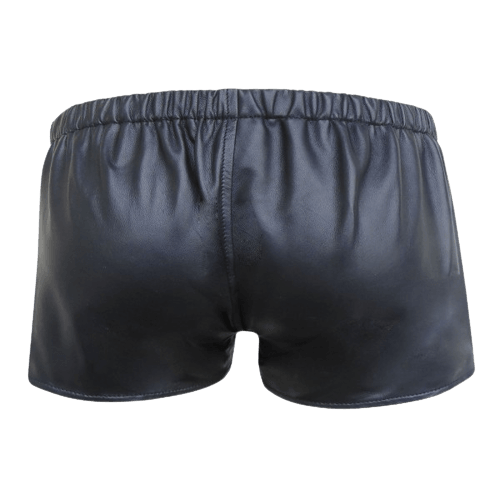 Mens Real Lambskin Leather Handmade Black Lace Up Style Boxer Beach Swimmer Shorts - Attileo Handmade Adult Leather Products