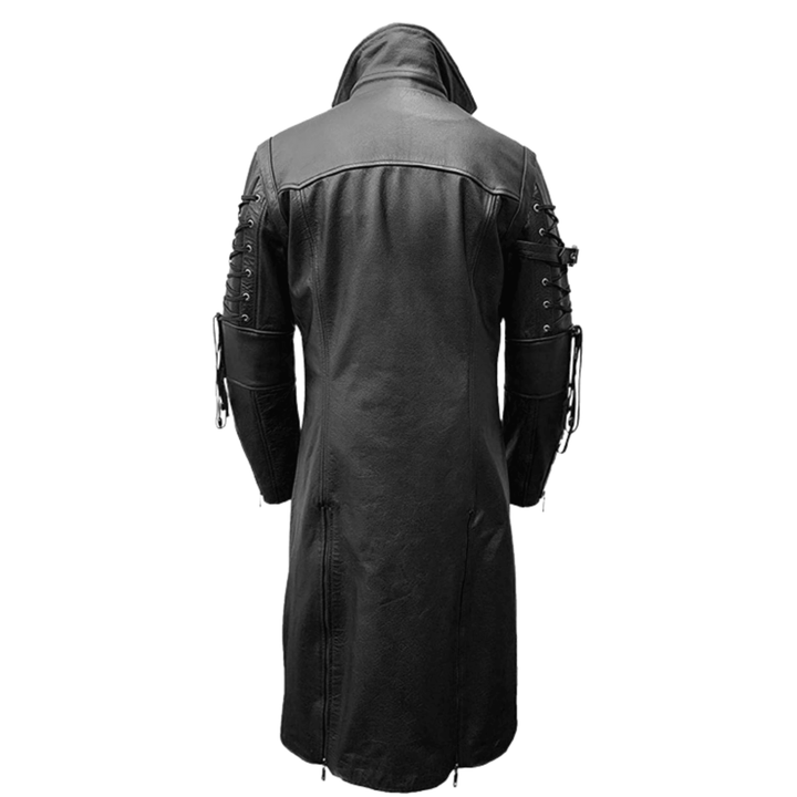 Mens Black Genuine Leather Trench Coat - Steampunk Real Leather Coats for Men