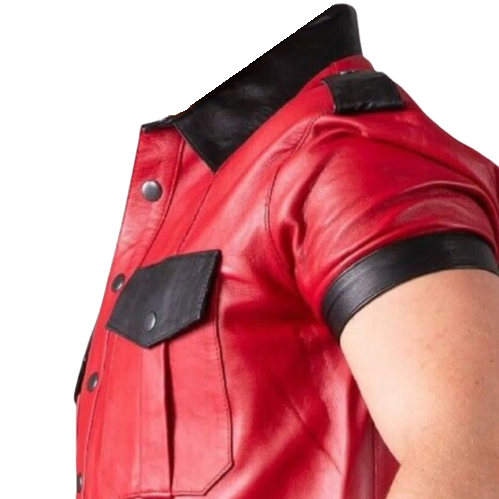 red leather shirt for men
