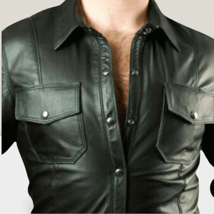 Mens Black Genuine Leather Long Sleeve Shirt - Leather Western Shirts for Men