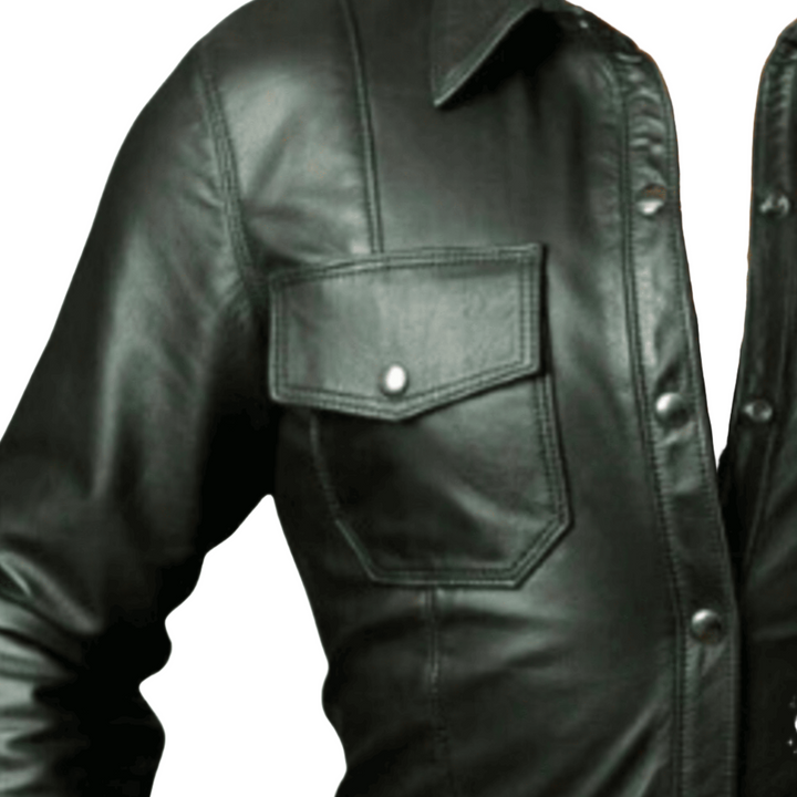 Mens Black Genuine Leather Long Sleeve Shirt - Leather Western Shirts for Men