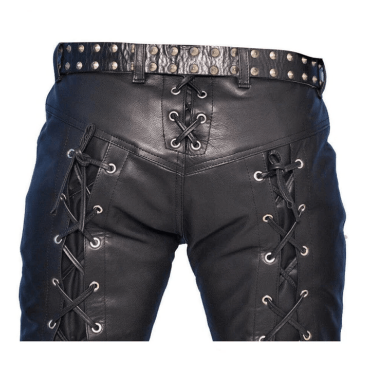 Mens Black Genuine Leather Front and Back Lace Up Handmade Stylish Casual Wear Custom Leather Pants Trousers Lederhosen