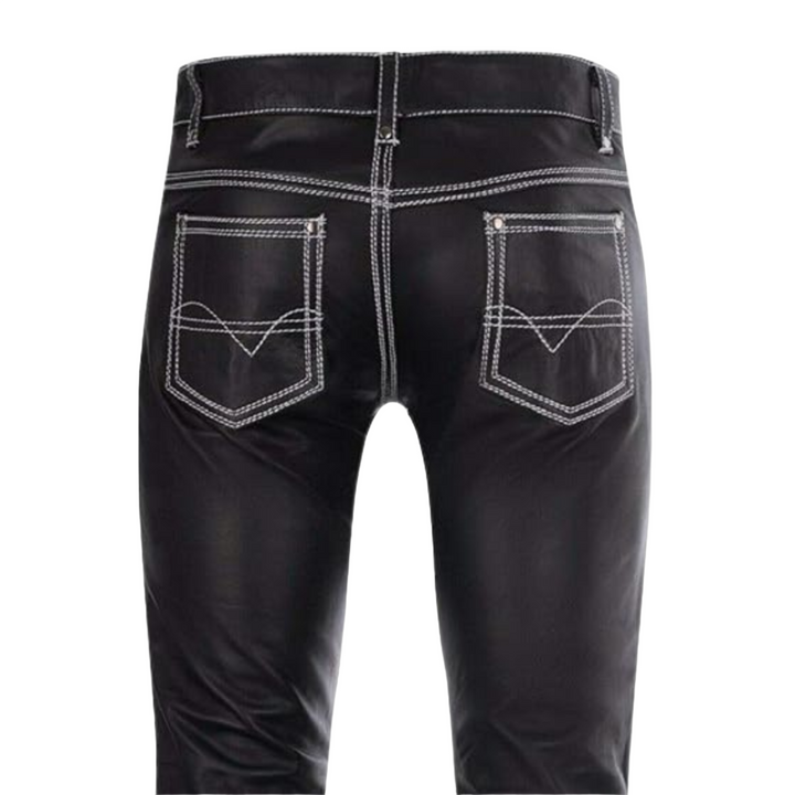 Mens Black Genuine Leather Jeans Pants 501 Jeans Style Straight Fit Real Leather Pants Trousers