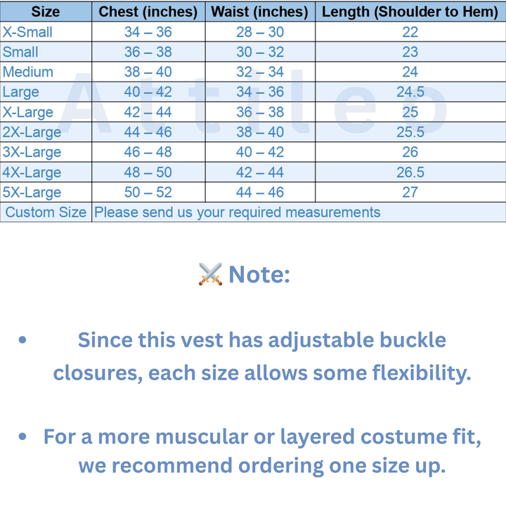 Mens Leather Warrior Armor Size Chart