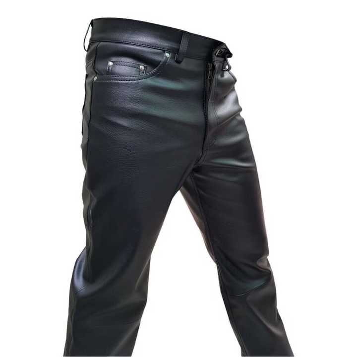 Mens Black Genuine Leather Casual Wear 501 Style Straight Fit Biker Rider Custom Leather Pants Lederhosen