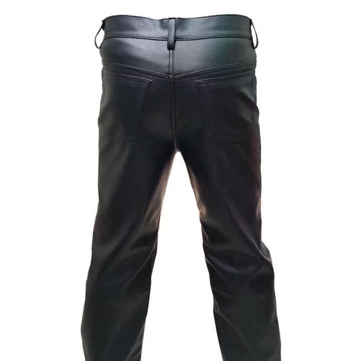 Mens Black Genuine Leather Casual Wear 501 Style Straight Fit Biker Rider Custom Leather Pants Lederhosen
