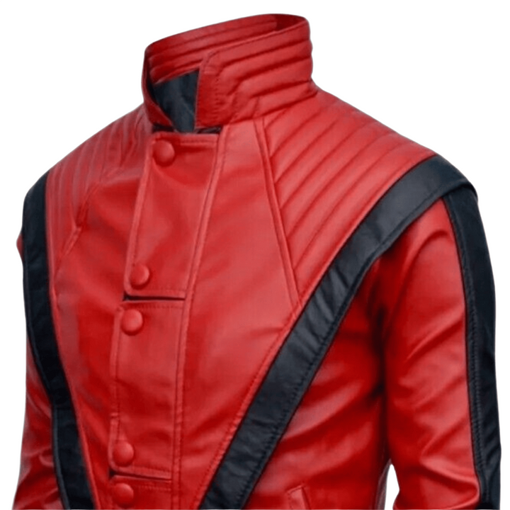 Red and Black Genuine Leather Thriller Jacket for Men