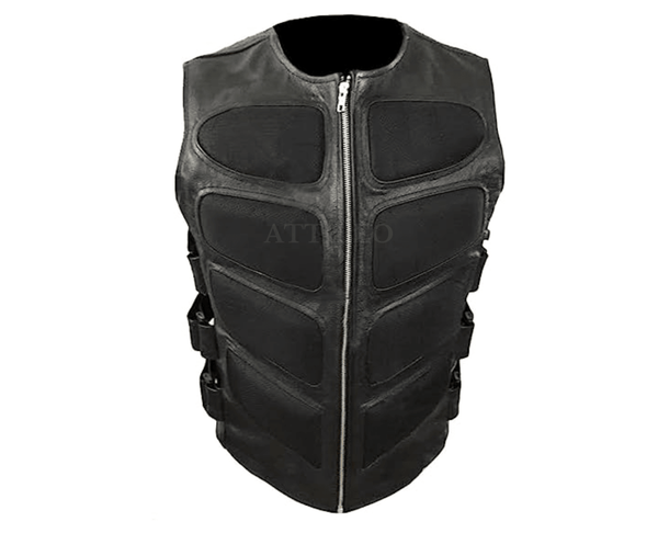 Men Black Real Leather Waistcoat Padded Front Panel Vest SWAT Style - Attileo Handmade Adult Leather Products