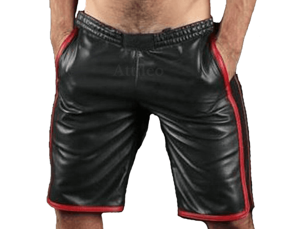 Mens Pure Lambskin Leather Elastic Waistband Sports Shorts - Attileo Handmade Adult Leather Products