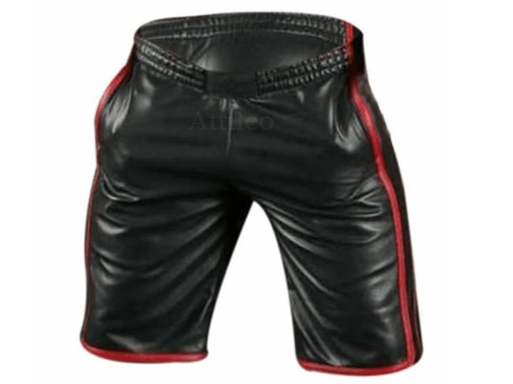 Mens Pure Lambskin Leather Elastic Waistband Sports Shorts - Attileo Handmade Adult Leather Products