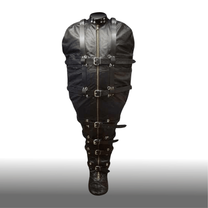 leather sleep sack,
bondage sleep sack,
BDSM sleep sack,
leather bondage sack,
full body restraint bag,
leather bondage gear,
bondage body bag,
heavy duty sleep sack,
sensory deprivation sleep sack,
extreme bondage gear