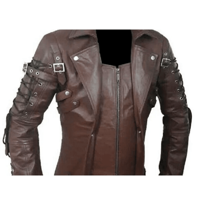 Mens Brown Genuine Leather Trench Coat - Real Leather Coats for Men