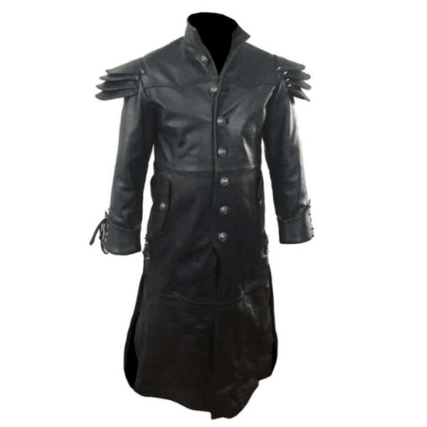 Mens Long Black Genuine Leather Trench Coat - Real Leather Coats for Men