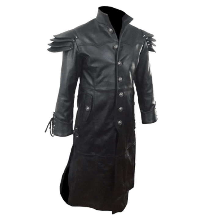 Mens Long Black Genuine Leather Trench Coat - Real Leather Coats for Men