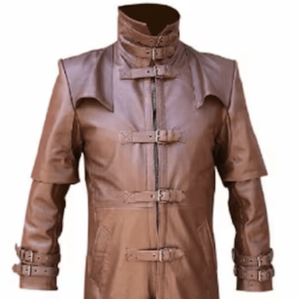 Mens Long Brown Genuine Leather Trench Coat - Real Leather Coats for Men