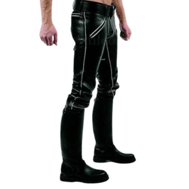 Mens Black Genuine Leather Pants Trousers - Stylish Real Leather Trousers