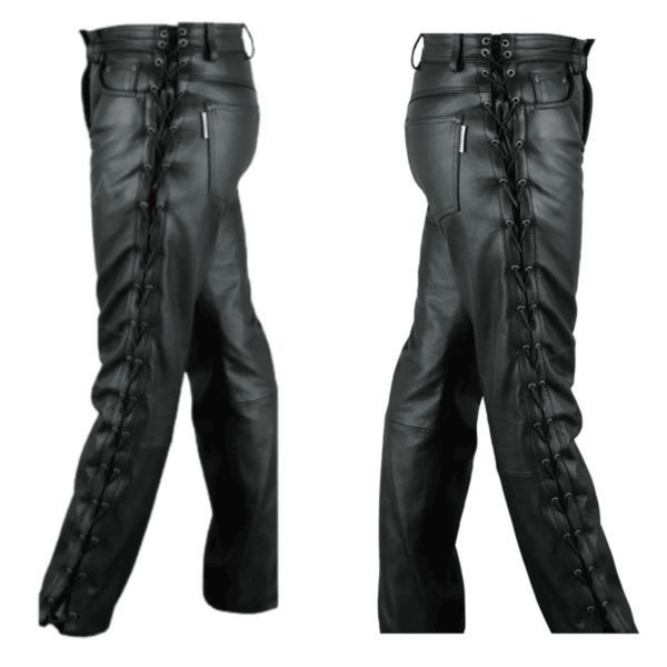 mens leather pants with lace up, real leather pants, mens leather pants, leather pants, black leather pants