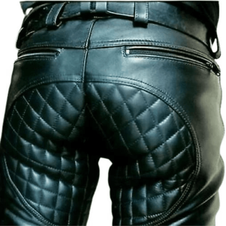 Mens Black Genuine Leather Pants Trousers - Quilted Real Leather Trousers 