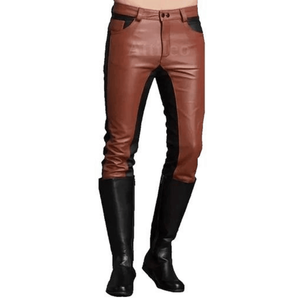 Mens Brown Leather Stylish Casual Wear Slim Fit Pants