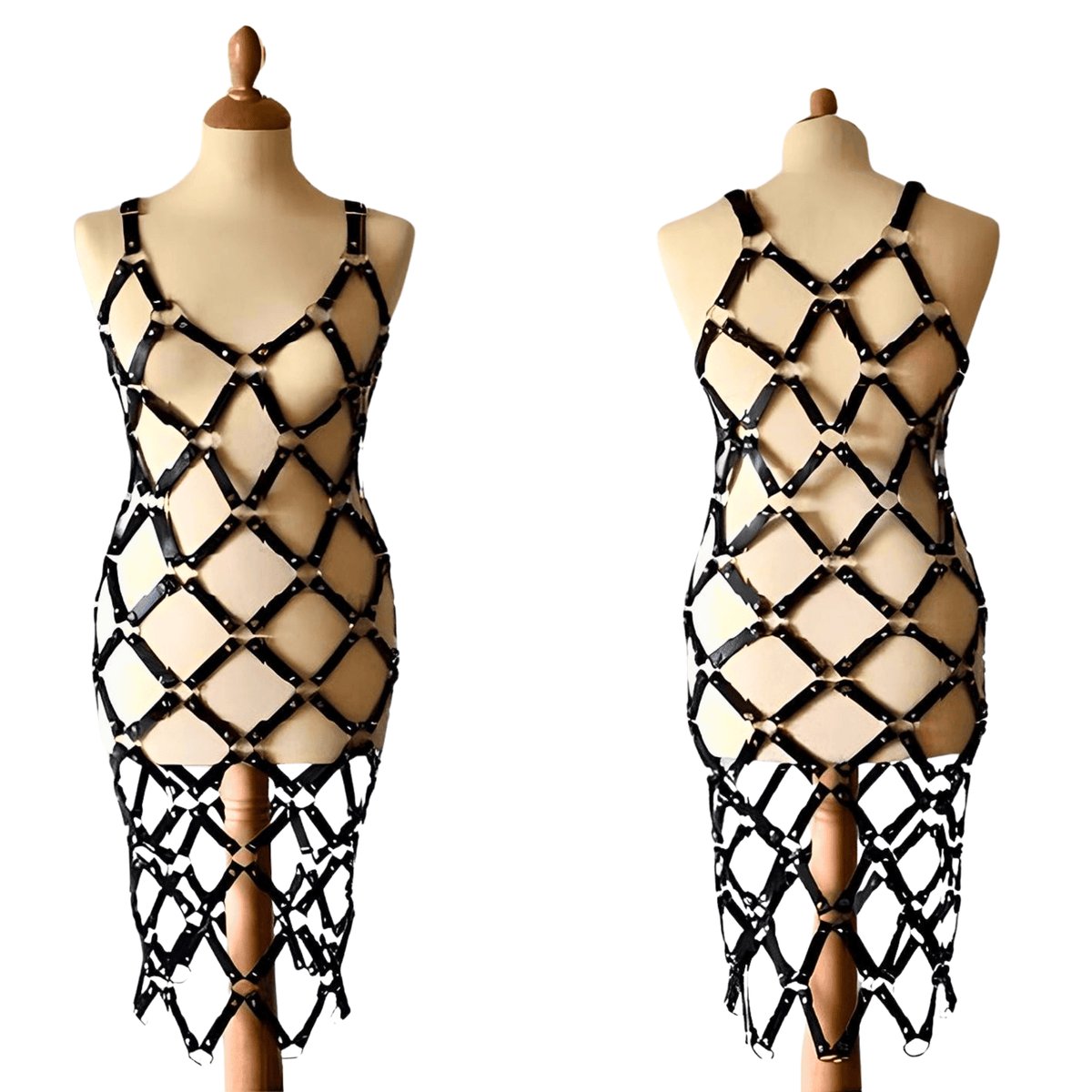Women's Genuine Leather Cage Harness Dress – Attileo Leather USA