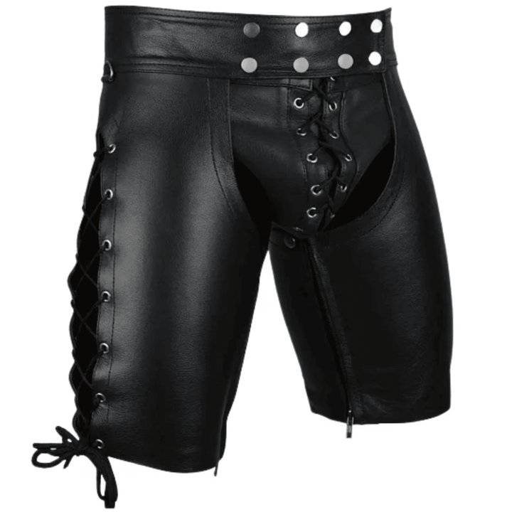 Black Leather Bondage Shorts with Jockstrap