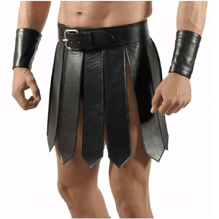 Black Leather Kilts for Men - Roman Gladiator Skirt