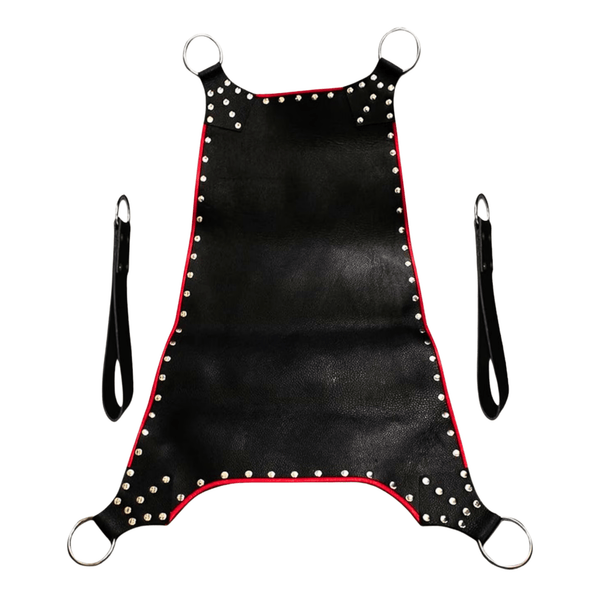 Black leather sling,
Leather bondage sling,
Heavy-duty leather sling,
Suspension bondage sling,
Premium leather sling,
BDSM leather sling,
Leather sex sling,
Studded leather sling,
Bondage sling with stirrups,
Leather sling with O-rings,
Leather suspension gear,
BDSM sling with stirrups,
Leather sling with red trim,
Luxury bondage sling,
Handcrafted leather sling,
Durable leather sling,
Leather sling for playroom,
BDSM furniture sling,
Studded bondage sling,
Leather sling with steel rings,