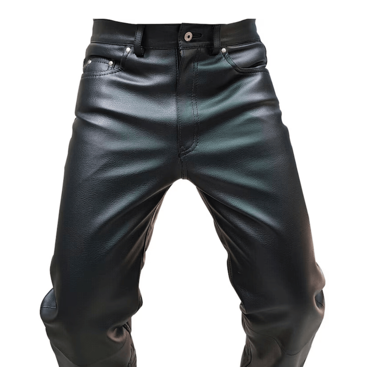 Black Mens Leather Jeans 501 Jeans Style Straight Fit Trousers