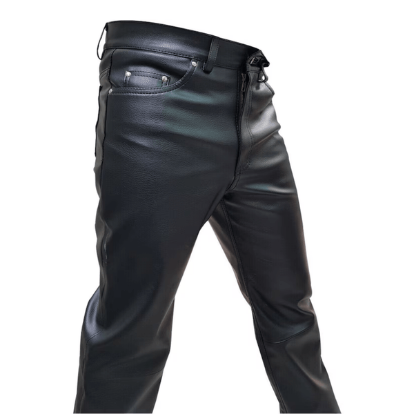 Black Mens Leather Jeans 501 Jeans Style Straight Fit Trousers