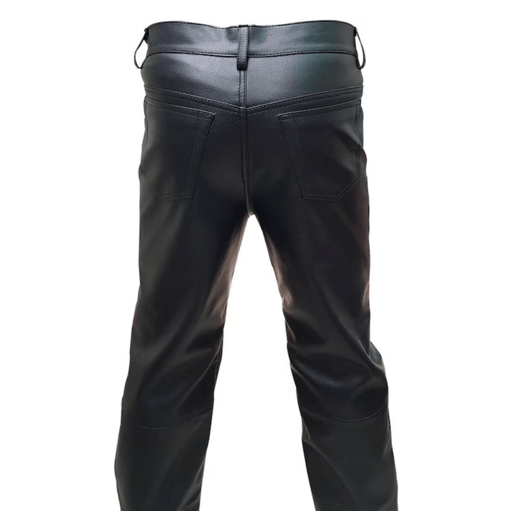 Black Mens Leather Jeans 501 Jeans Style Straight Fit Trousers