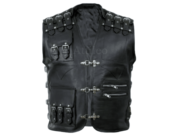 Men Black Real Leather Fashion Casual Party Wear Vest - Attileo Handmade Adult Leather Products
