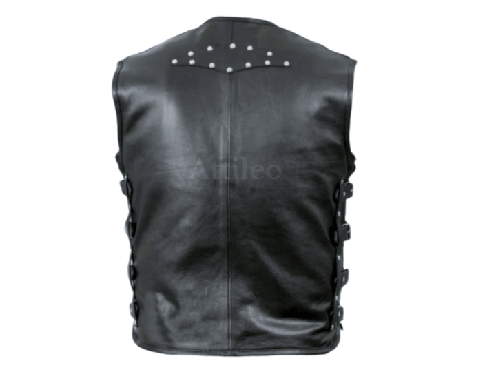 Men Black Real Leather Fashion Casual Party Wear Vest - Attileo Handmade Adult Leather Products