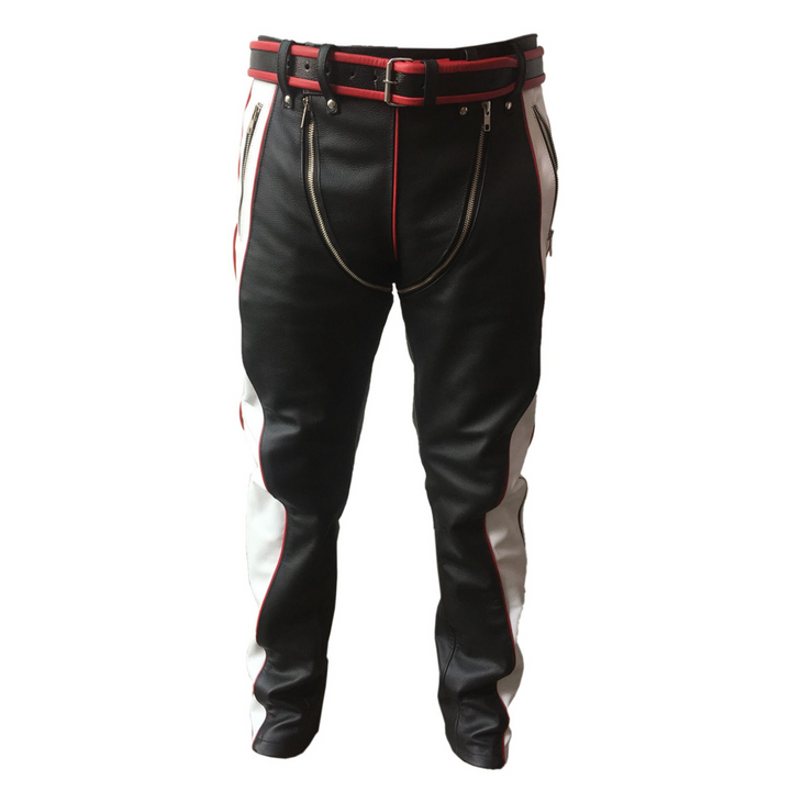 red black and white leather pants, leather pants, mens leather pants, mens white leather pants, white leather pants, real leather pants, white leather trousers, black and white leather pants, white and black leather pants