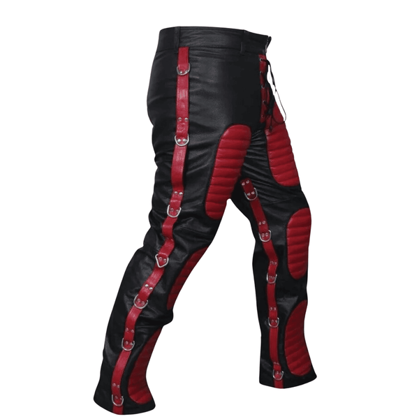 Black and Red Real Leather Bondage Pants for Men