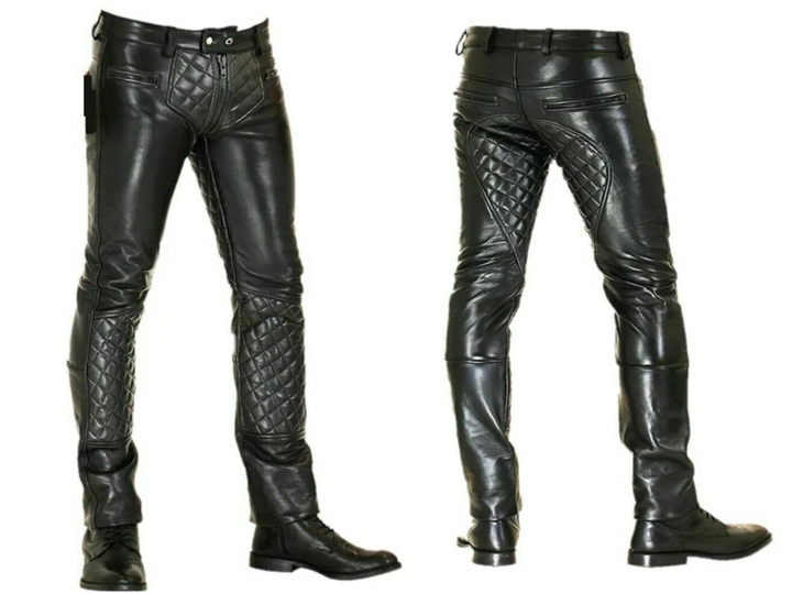 mens black leather pants, leather pants, mens leather pants, black leather pants, leather trousers, leather jeans, quilted leather pants