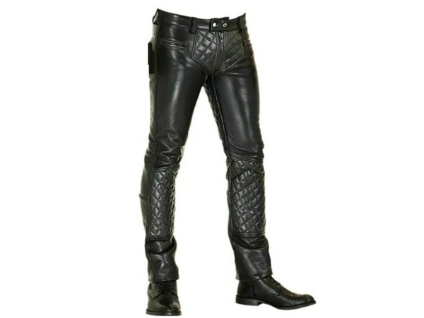 mens black leather pants, leather pants, mens leather pants, black leather pants, leather trousers, leather jeans, quilted leather pants