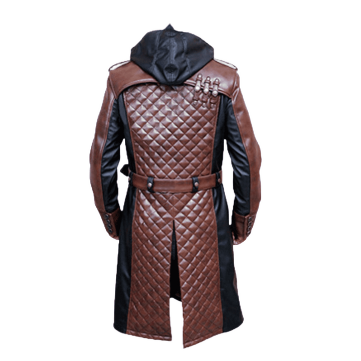 Brown & Black Genuine Leather  Steampunk Trench Coat Real Leather Coats for Men