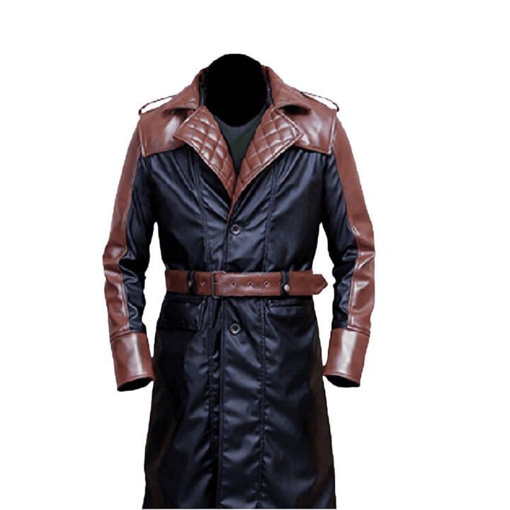 Brown & Black Genuine Leather  Steampunk Trench Coat Real Leather Coats for Men