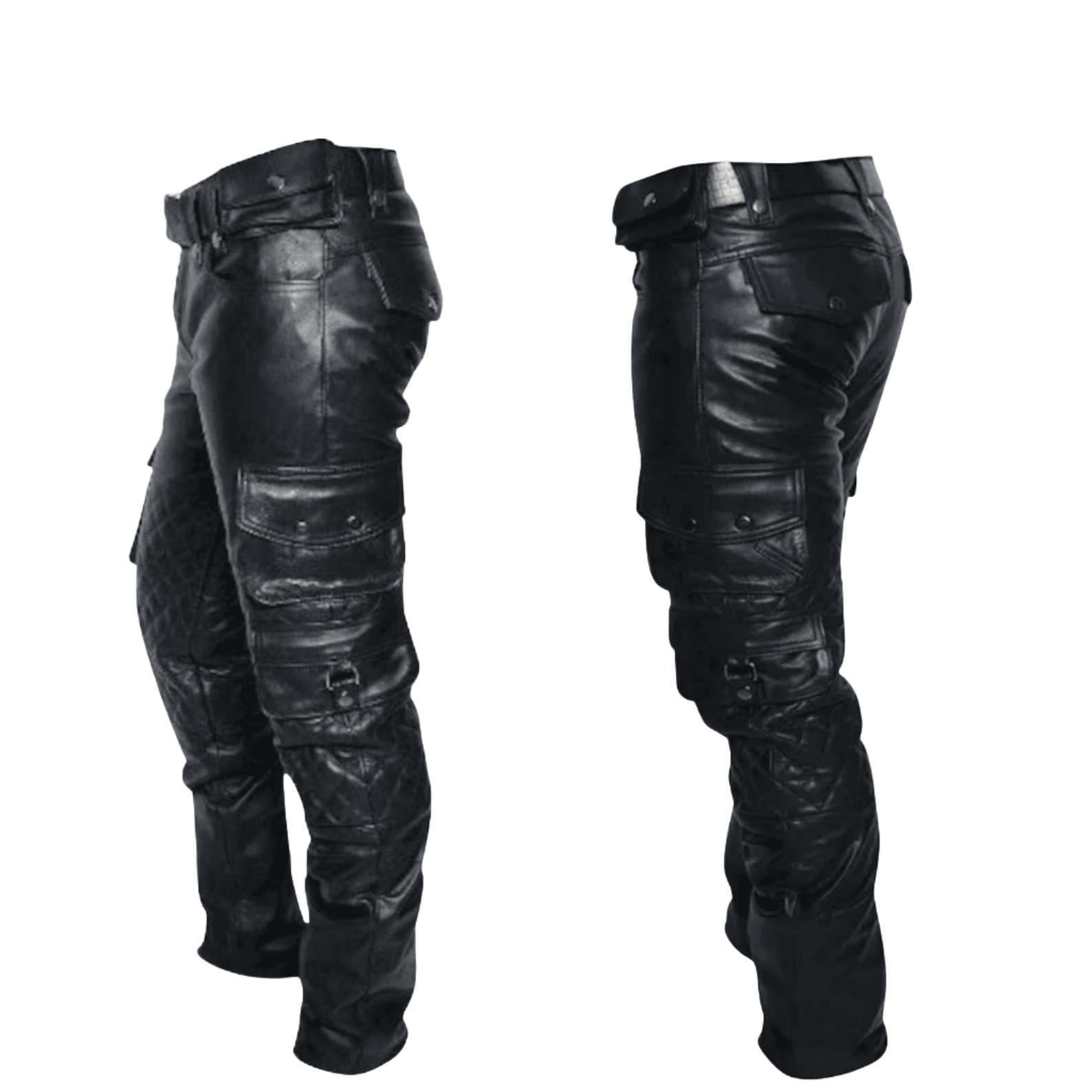 Attileo Mens Black Genuine Leather Pants - Stylish Casual Wear Quilted Real Leather Cargo Pants Trousers 40 (101.cm) / 32 (81.3 cm)