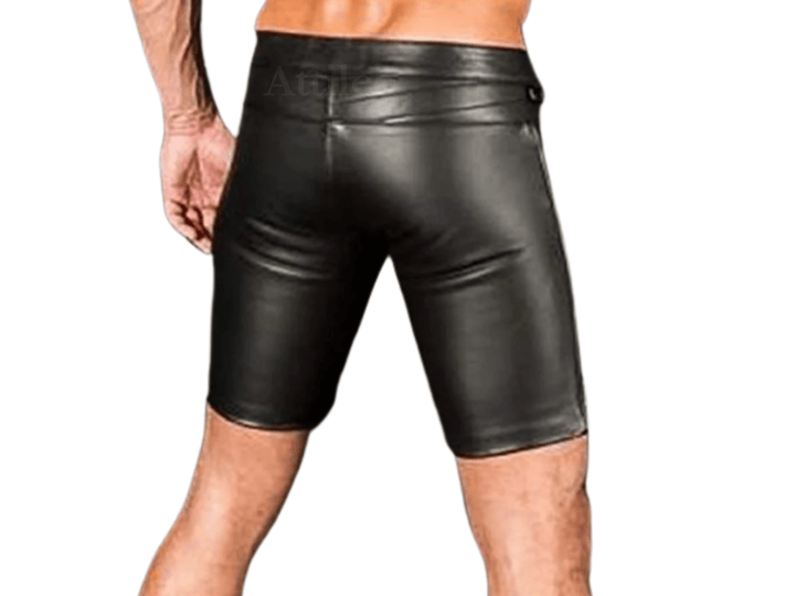 Men Pure Leather Handmade Stylish High Waist Sports and Biker Leather Shorts - Attileo Handmade Adult Leather Products