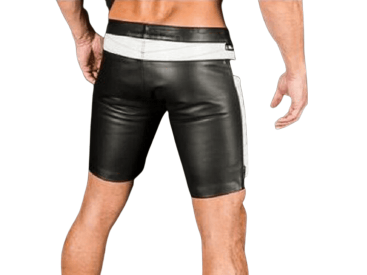 Men Pure Leather Handmade Stylish High Waist Sports and Biker Leather Shorts - Attileo Handmade Adult Leather Products