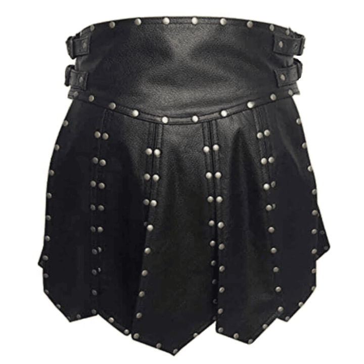 Black Leather Pleated Gladiator Club Wear Kilt for Men - Attileo Handmade Adult Leather Products