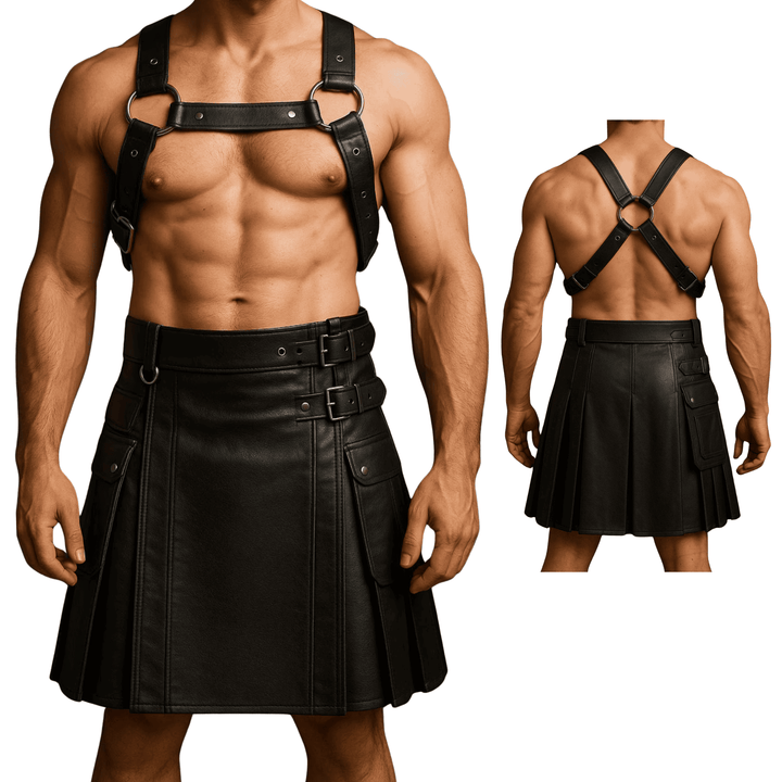 Genuine leather kilt,
Leather kilt with harness,
Men’s leather kilt,
Black leather kilt,
Gothic leather kilt,
Punk leather kilt,
Utility leather kilt,
Leather kilt outfit,
Leather chest harness kilt,
Leather kilt with straps,
Leather kilt with pockets,
Harness and kilt set,
Men’s gothic kilt,
Men’s punk kilt,
Men’s alternative fashion kilt,
Men’s genuine leather kilt with harness,
Gothic punk leather utility kilt,
Leather roleplay kilt outfit,