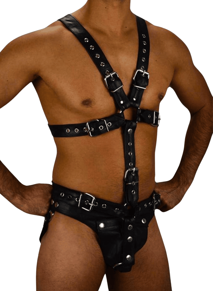 Sexy men’s leather bondage wear,
Leather harness with metal hardware,
Leather fetish gear for men,
Men’s leather bondage costume set,
Leather chest harness with jockstrap,
Men’s erotic leather outfit,
Gay fetish harness,
Gay men’s leather outfit,
Leather harness pride outfit,
Gay leather bondage gear,
Fetish leather pride costume,
Pride leather harness with jockstrap,
