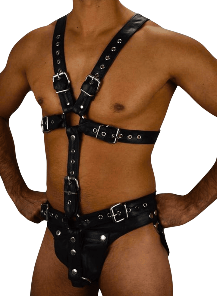Gay pride leather costume,
Festival leather harness,
Men’s exotic Halloween outfit,
Adjustable leather harness with buckles,
Handmade leather fetish harness,
Leather jockstrap with bondage harness,
Genuine leather BDSM outfit,
Sexy men’s leather bondage wear,
Leather harness with metal hardware,
Leather fetish gear for men,
Men’s leather bondage costume set,
Leather chest harness with jockstrap,
Men’s erotic leather outfit,
Gay fetish harness,
Gay men’s leather outfit,
Leather harness pride outfit,