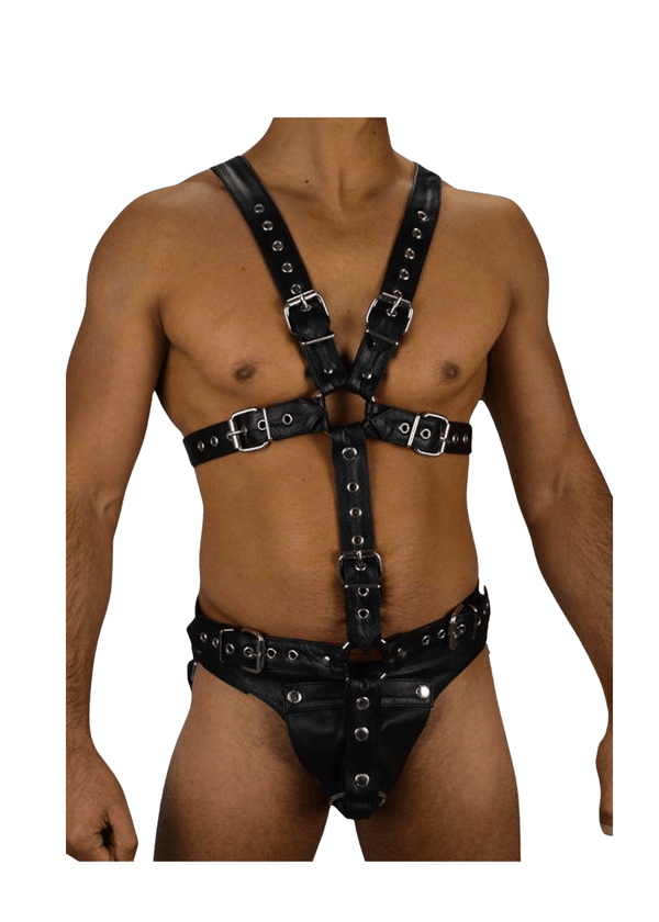 Leder-Körperharness für Herren mit Suspensorium